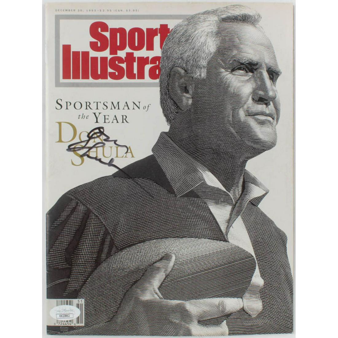 Don Shula Signed 1993 Sports Illustrated Magazine (JSA COA): Sports Illustrated magazine has been hand-signed by Don Shula (Cleveland Browns, HOF).The lot / autograph(s) includes an official James Spence Authentication (JSA) hologram and matching COA for authen