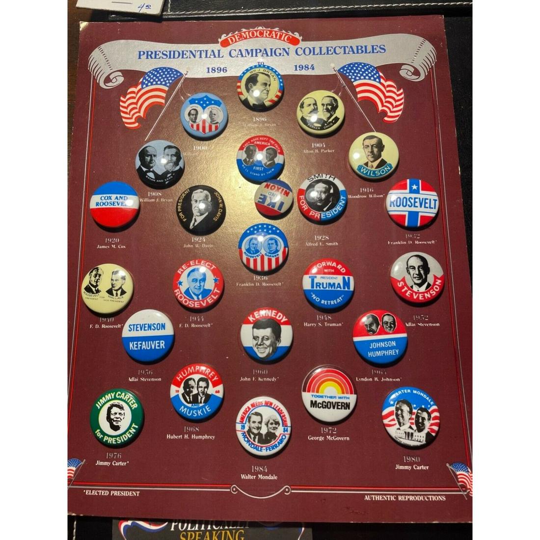 RARE Historic 1896-1984 Democratic Presidential Campaign Button Collection (1 of 1)