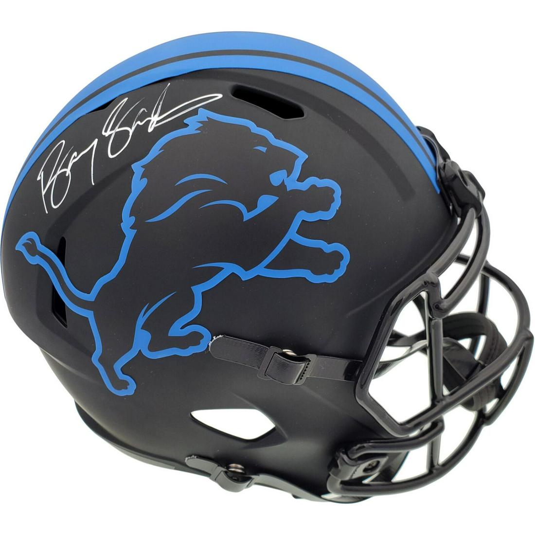 BARRY SANDERS SIGNED LIONS BLACK ECLIPSE FULL SIZE HELMET (BAS COA) (1 of 2)
