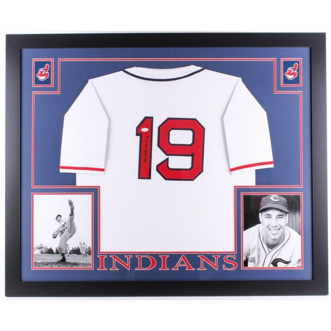 Bob Feller Signed Indians 35"x 43" Custom Framed Jersey Inscribed "HOF 62" (JSA) (1 of 2)