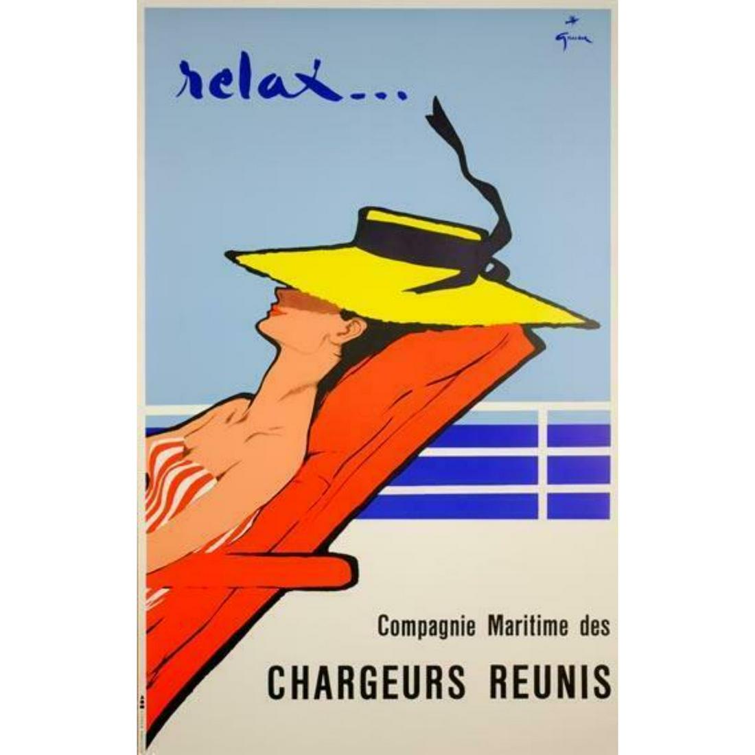 RELAX COMPAGNIE REUNIS FRENCH BOAT VINTAGE TRAVEL POSTER BY RENE GRUAU (1 of 1)