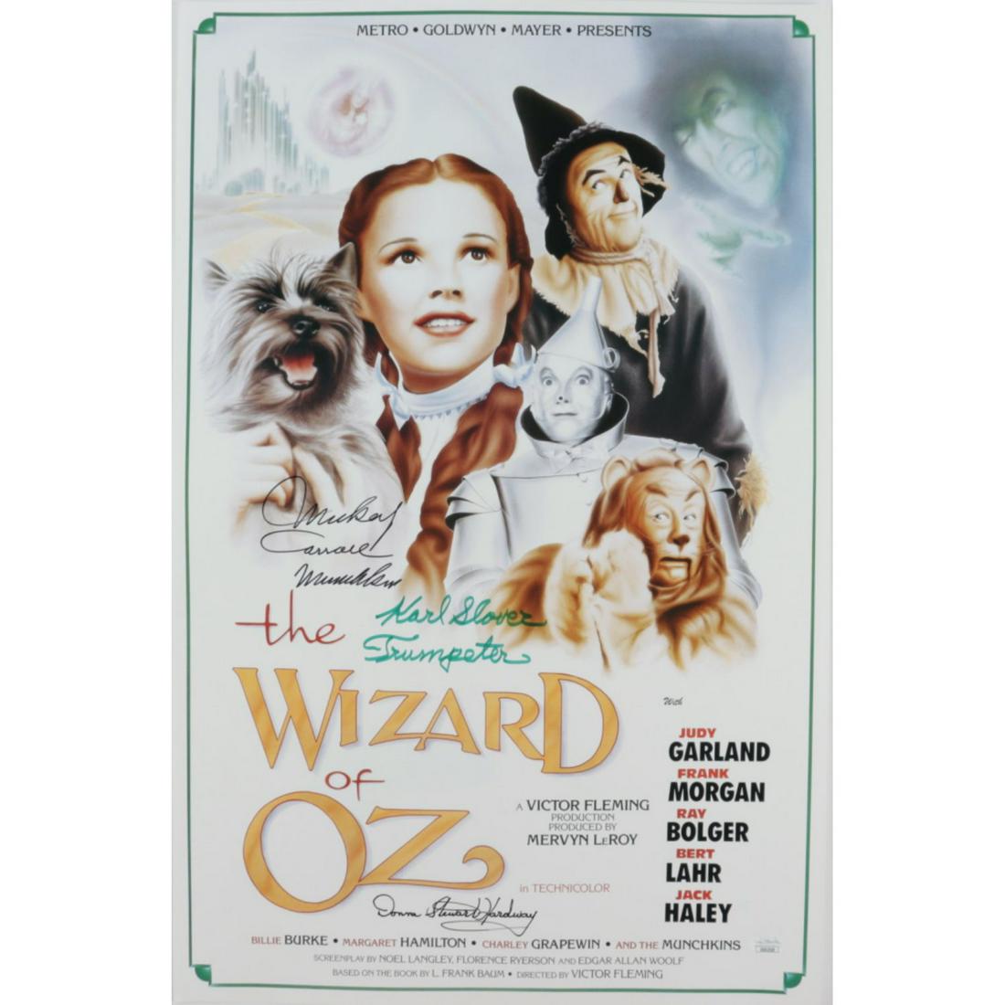 Karl Slover, Mickey Carroll & Donna Stewart-Hardaway Signed "The Wizard Of Oz" 16x24 Poster: Karl Slover, Mickey Carroll & Donna Stewart-Hardaway Signed "The Wizard Of Oz" 16x24 Poster Inscribed (JSA COA)