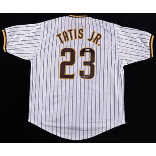 Fernando Tatis Jr. Signed Jersey (Beckett Hologram): Custom style jersey. Everything is sewn on, size XL. Has been hand-signed by Fernando Tatis Jr. The lot / autograph(s) includes an official Beckett Authentication Services serially-numbered hologram