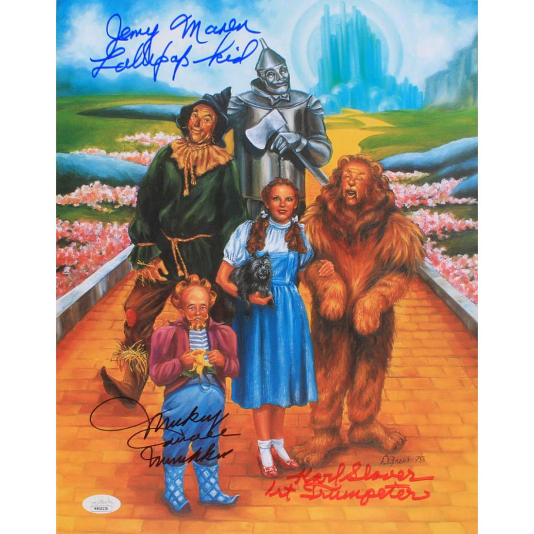 Mickey Carroll, Jerry Maren & Karl Slover Signed "The Wizard of Oz" 11x14 Photo Inscribed "Lollipop (1 of 1)