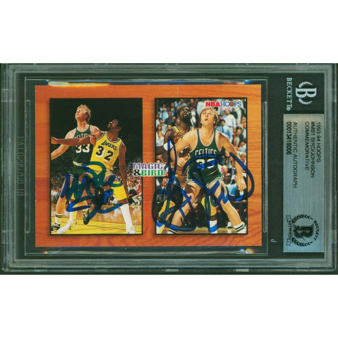 Magic Johnson & Larry Bird Signed 1993 Hoos #MB1 Card BAS Slabbed (1 of 1)