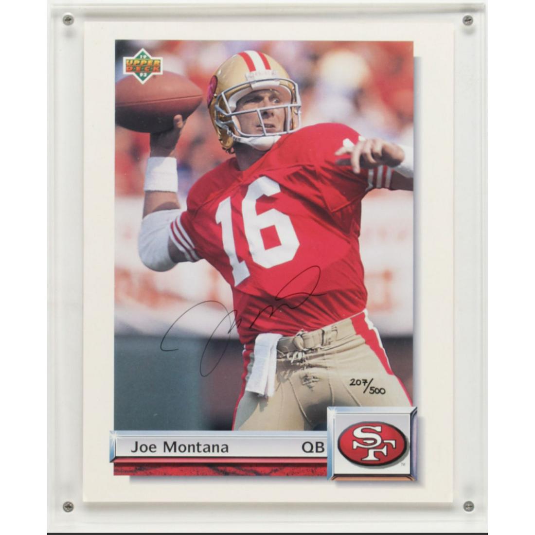 Joe Montana Signed 1992 Upper Deck Gold #G36 Jumbo Card with Plaque Display (UDA Hologram) (1 of 1)