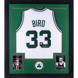 Larry Bird Signed 32x35 Custom Framed Jersey (Beckett COA): Larry Bird Signed 32x35 Custom Framed Jersey (Beckett COA)