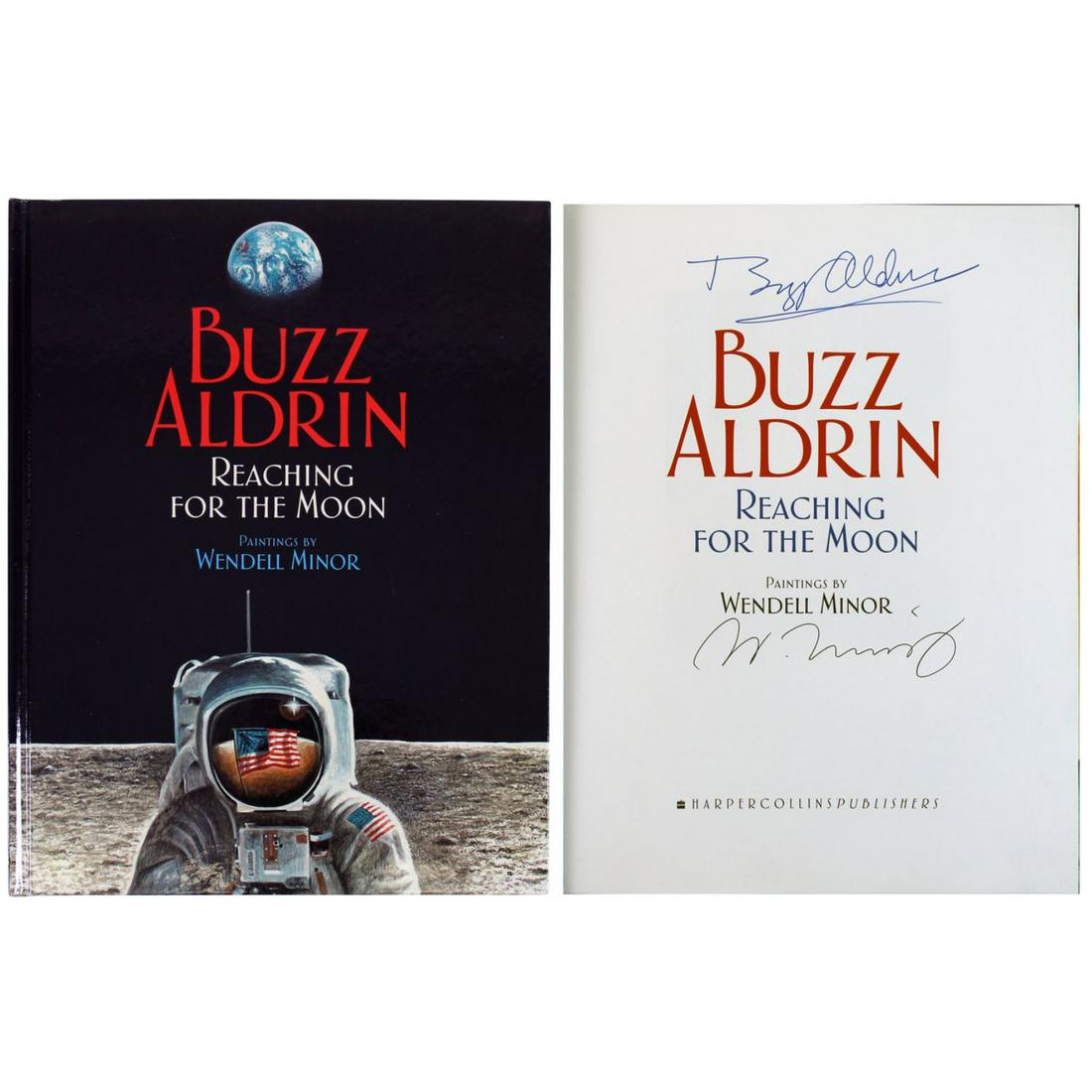 Buzz Aldrin & Wendell Minor Signed Reaching For The Moon Hard Cover Book BAS (1 of 2)