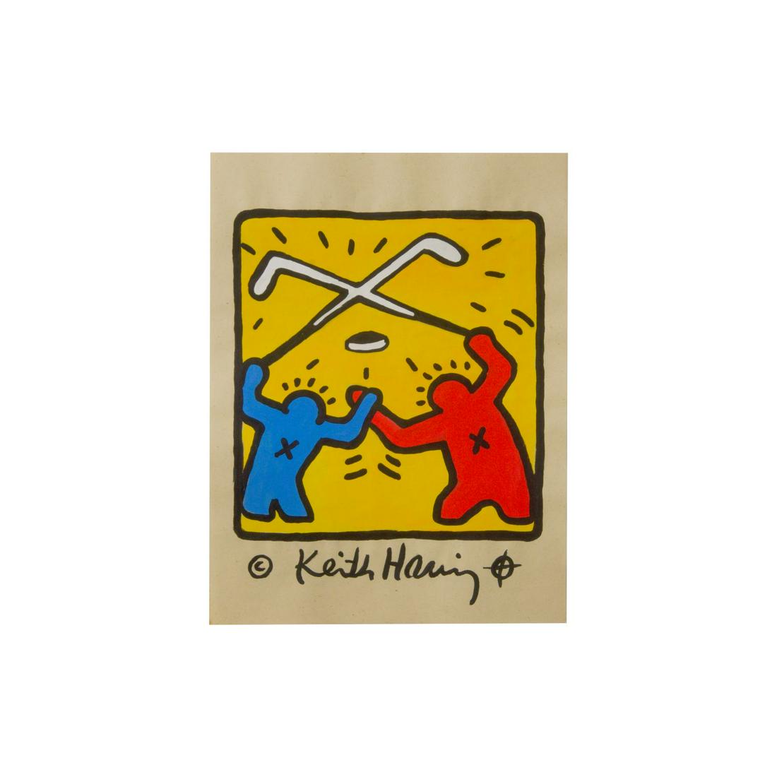 RARE Keith Haring Authentic Drawing on Vintage Paper SIGNED and Stamped by Haring Estate: RARE Keith Haring Authentic Drawing on Vintage Paper SIGNED and Stamped by Haring Estate