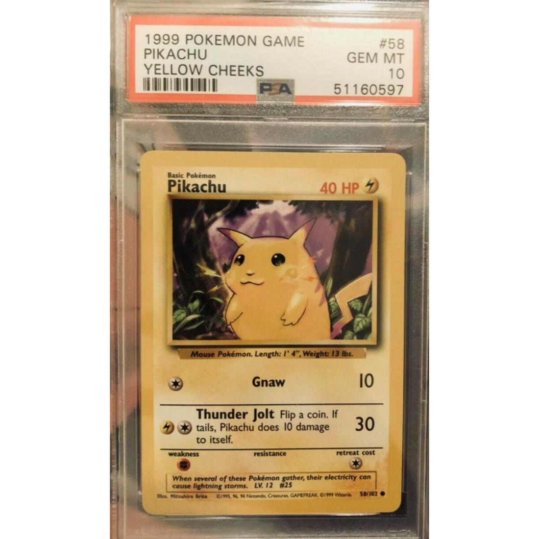 1999 Pokemon Base Set Yellow Cheeks Pikachu #58 PSA 10 (1 of 1)