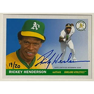 Rickey Henderson Signed 2020 Topps Archives 1955 #55M-11 Mini Oakland Aâ€™s /20: Rickey Henderson Signed 2020 Topps Archives 1955 #55M-11 Mini Oakland Aâ€™s /20