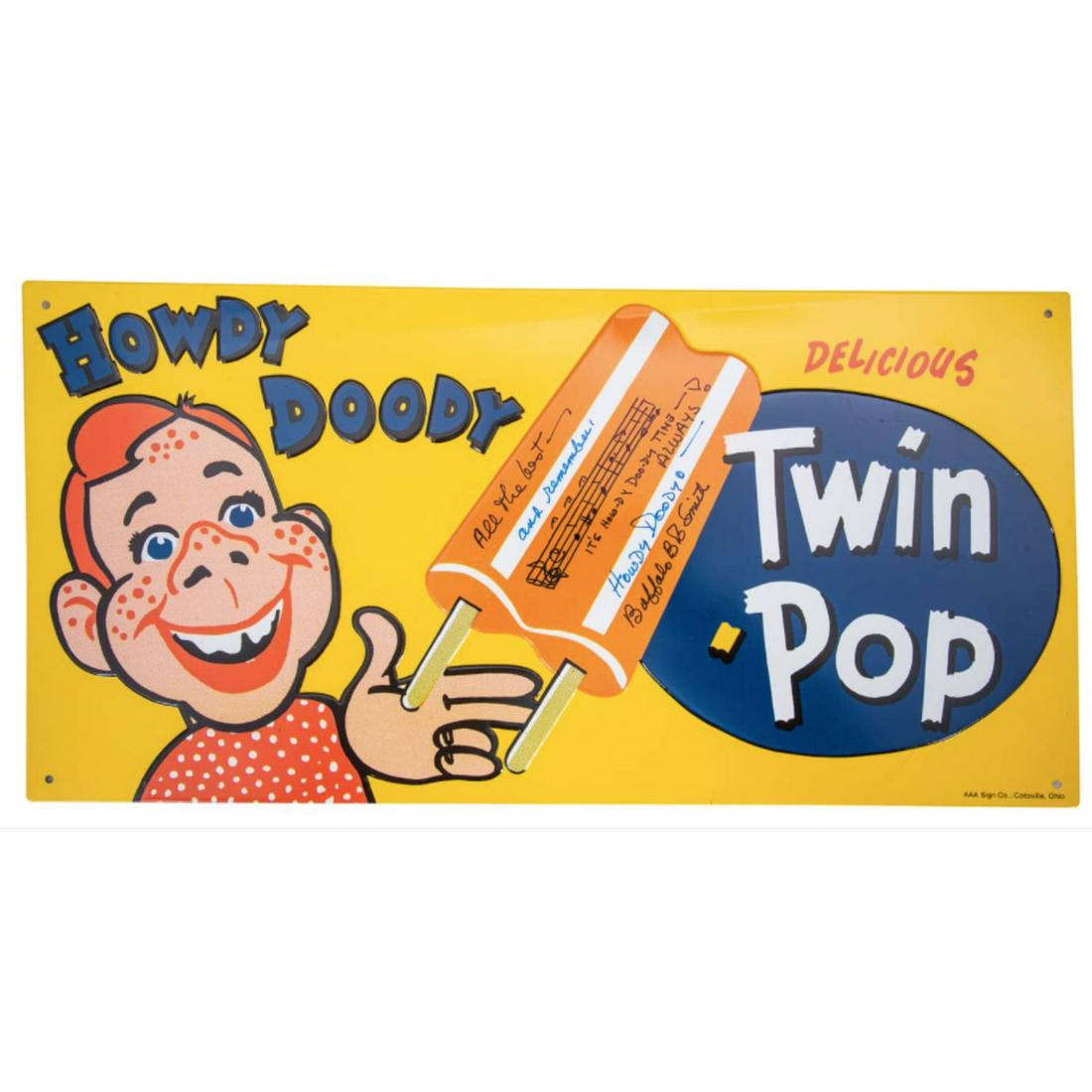 Howdy Doody and Buffalo Bob Smith Signed â€œHowdy Doody Twin Popâ€ Metal Sign (Beckett) (1 of 3)