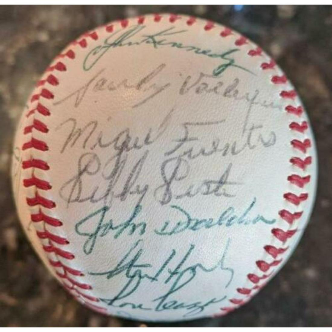 RARE 1969 SEATTLE PILOTS TEAM SIGNED OAL BASEBALL (MIGUEL FUENTES HOVLEY) (JSA LOA) (1 of 7)