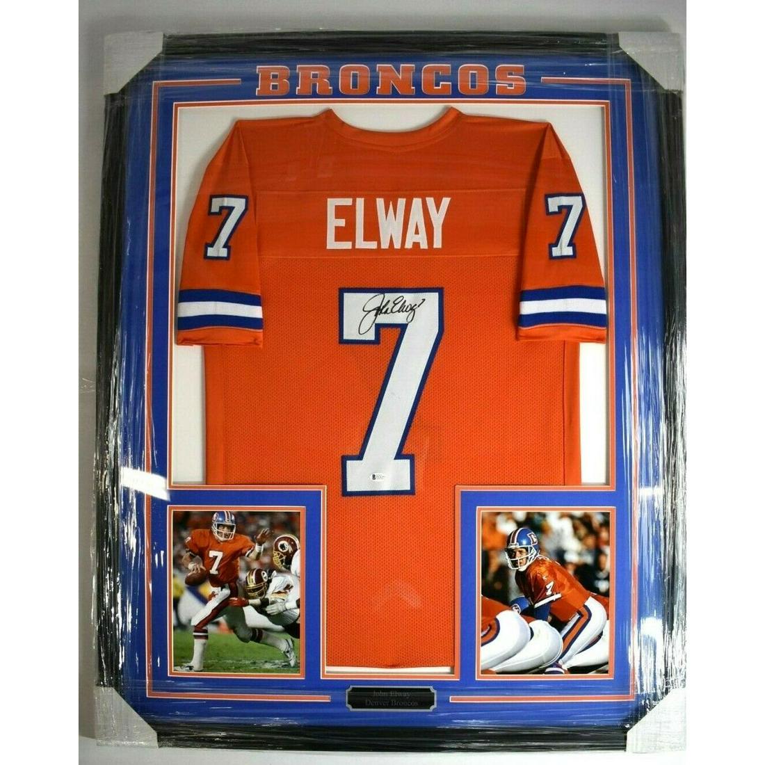 John Elway Signed 34.5x42.5 Custom Framed Jersey Beckett COA Denver Broncos (1 of 1)