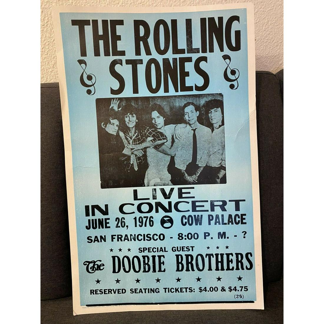 1976 ROLLING STONES Doobie Brothers Cardboard Concert Poster (22x14) (1 of 4)
