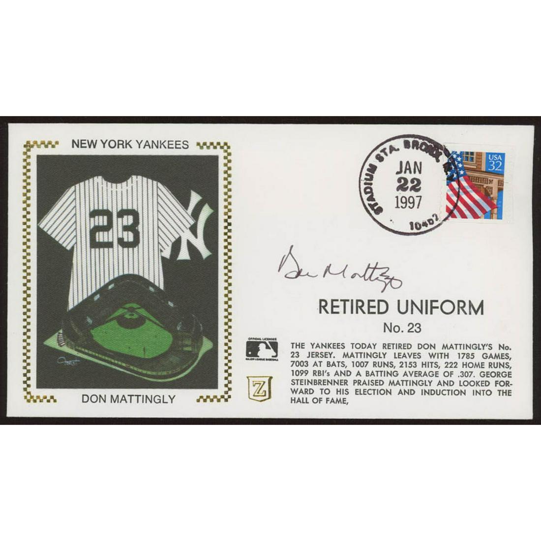 Don Mattingly Signed Yankees 1997 FDC Envelope (JSA COA) (1 of 1)