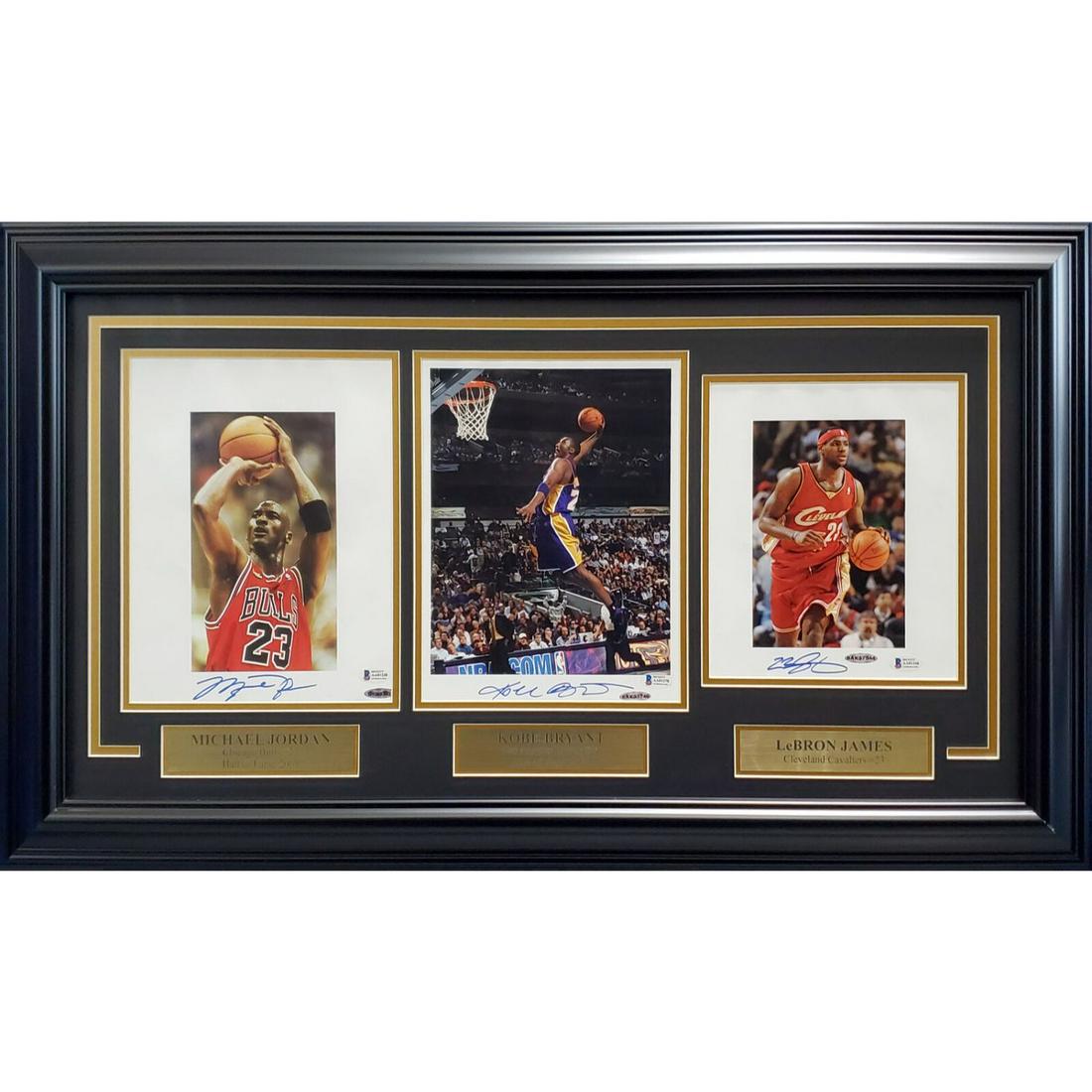 Michael Jordan, Kobe Bryant LeBron James Signed Framed Photo (BAS LOA) (1 of 4)