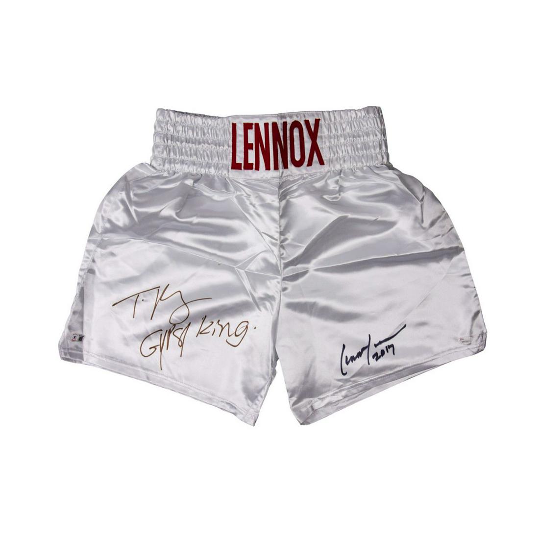 Lennox + Tyson Signed White Trunks (1 of 1)