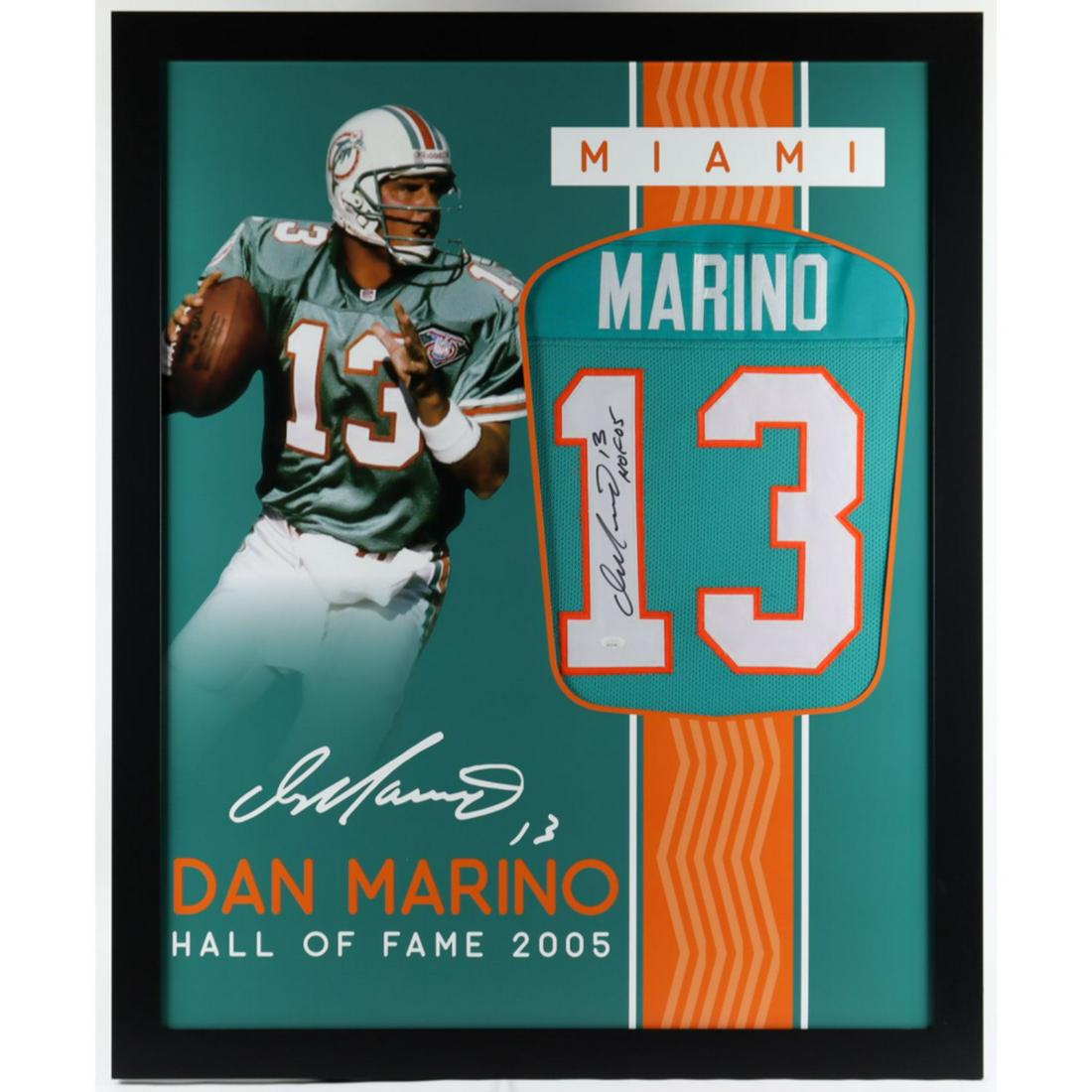 Dan Marino Signed 35x43 Custom Framed Jersey (JSA Hologram) (See Description) (1 of 1)