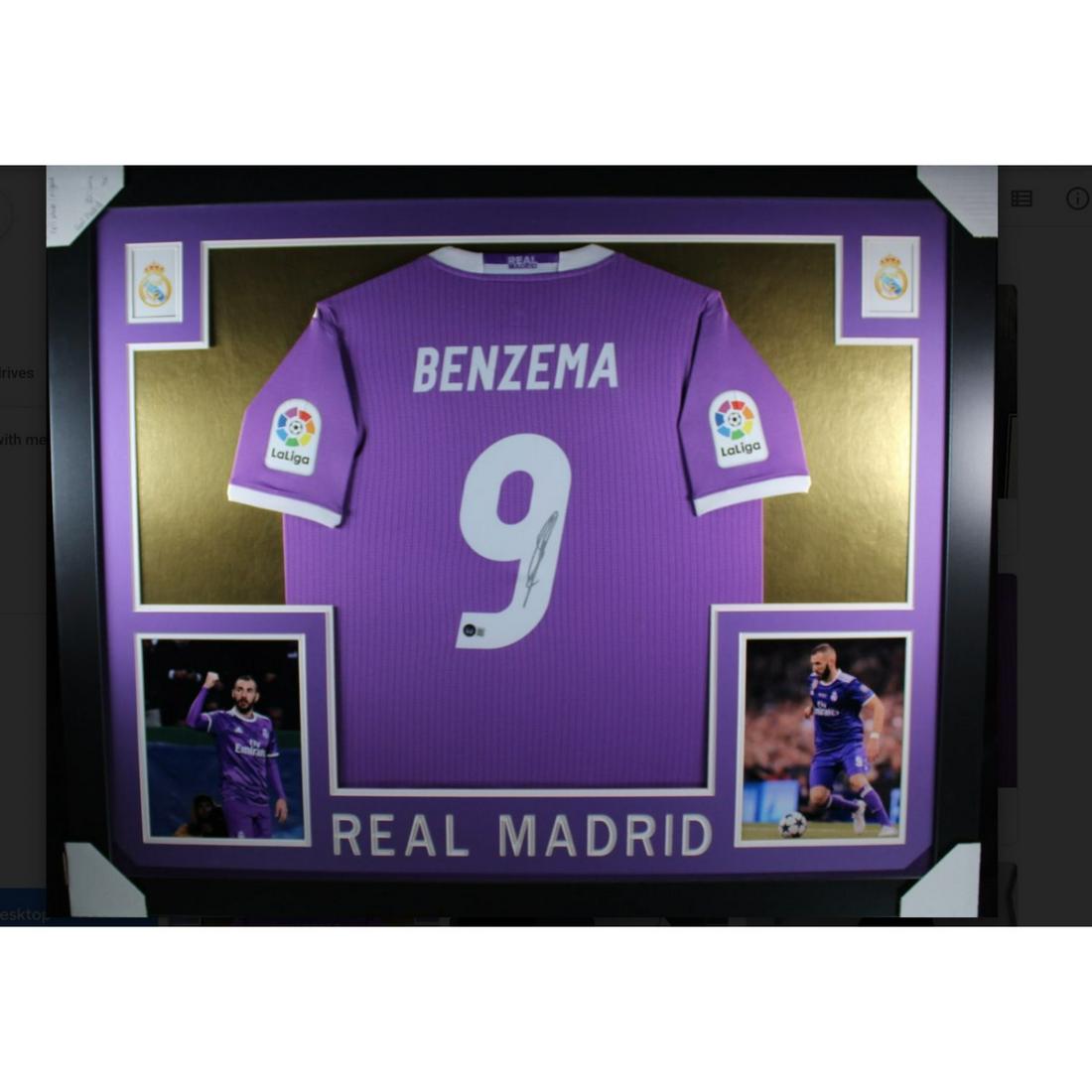 Framed Karim Benzema Signed Real Madrid Away 2016-2017 Jersey (Beckett COA): Framed Karim Benzema Signed Real Madrid Away 2016-2017 Jersey (Beckett COA)