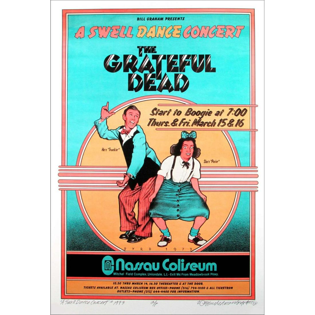 Grateful Dead 1973 Nassau Poster Full Size Artist Edition Hand Signed David Byrd (14x22) (1 of 1)