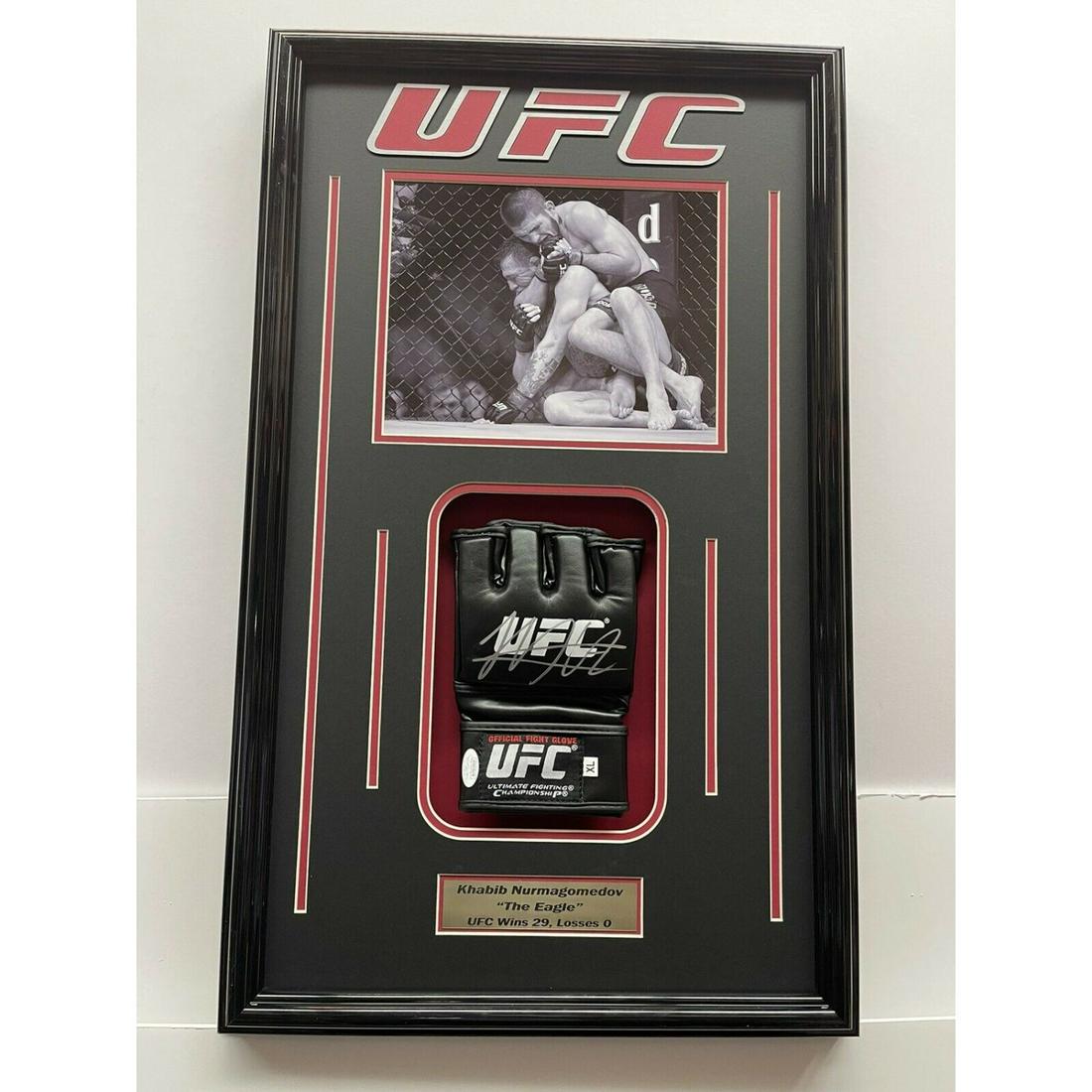 KHABIB NURMAGOMEDON AUTOGRAPHED FRAMED GLOVE vs MCGREGOR JSA WITNESS (1 of 1)