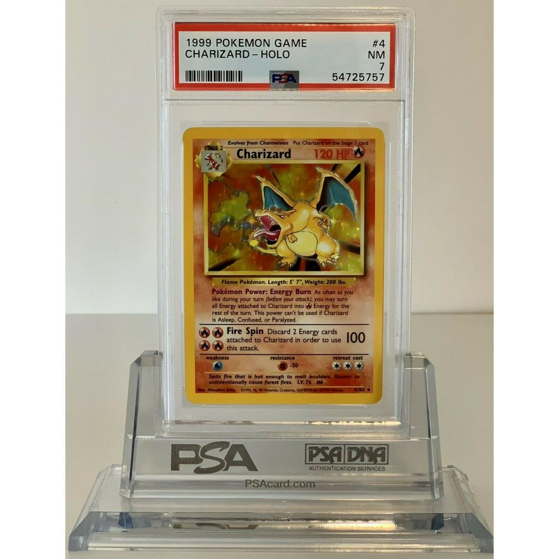 1999 PokÃ©mon TCG Charizard Base Set 4/102 Holo Unlimited Holo PSA 7 NM (1 of 2)