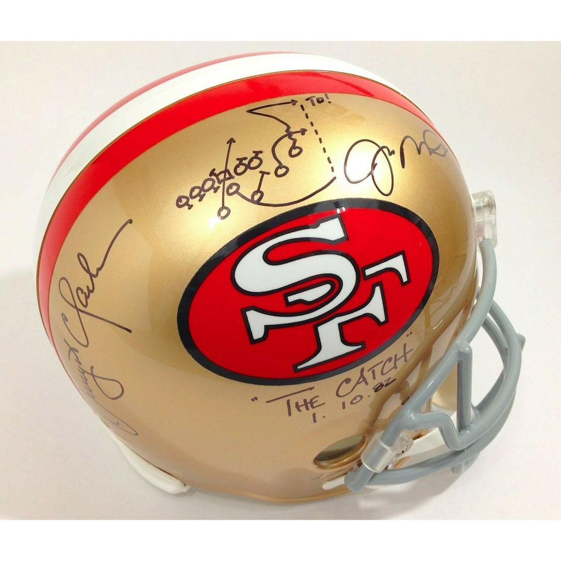 RARE Joe Montana / Dwight Clark "The Catch" Diagram Signed Helmet (JSA COA) (1 of 2)
