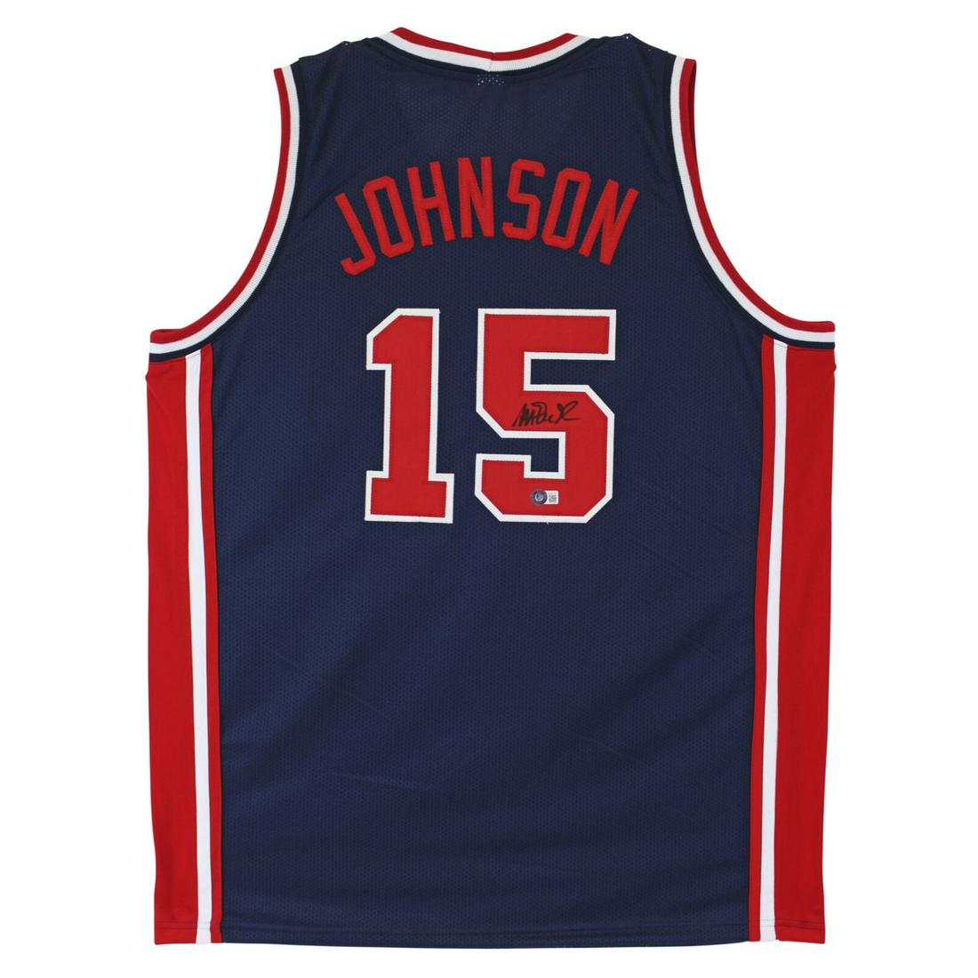 Magic Johnson Team USA Signed Blue Pro Style Jersey (BAS WIT) (1 of 2)