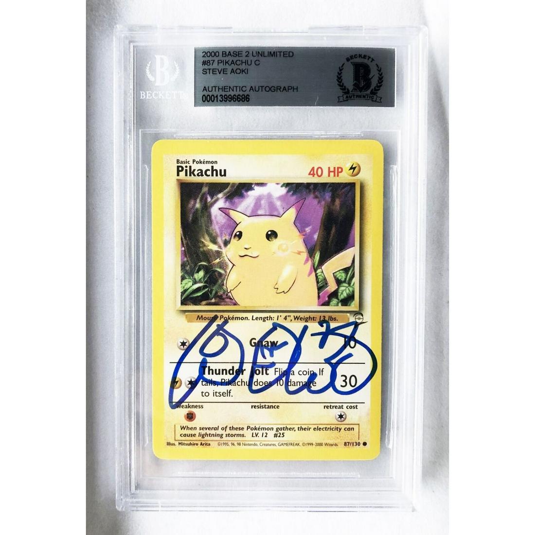 Steve Aoki Signed Pokemon Card Beckett BAS Pikachu #87 2000 Base 2 Unlimited COA (1 of 1)