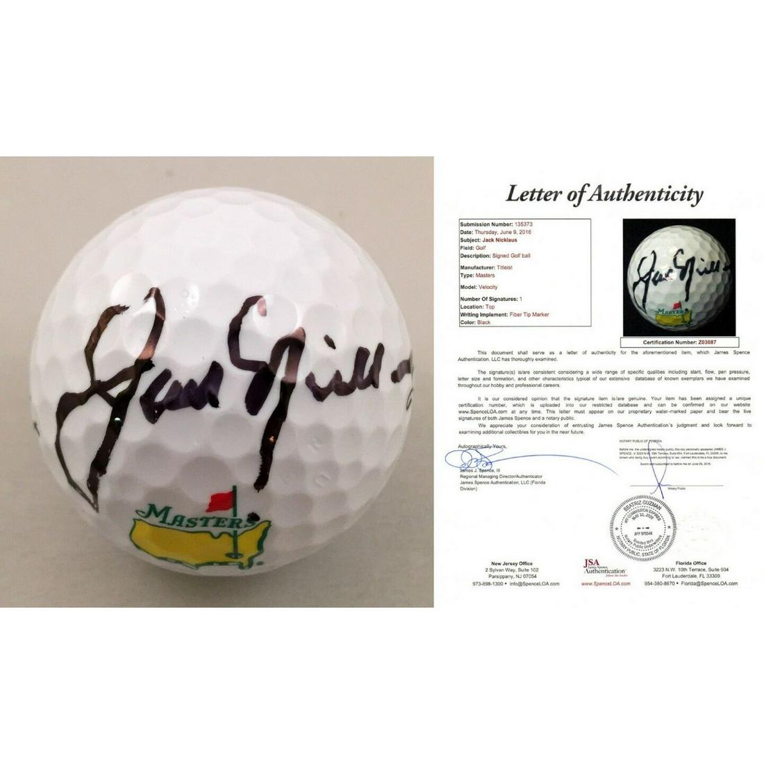 Masters Champion Jack Nicklaus Signed Masters Golf Ball (JSA LOA) (1 of 1)