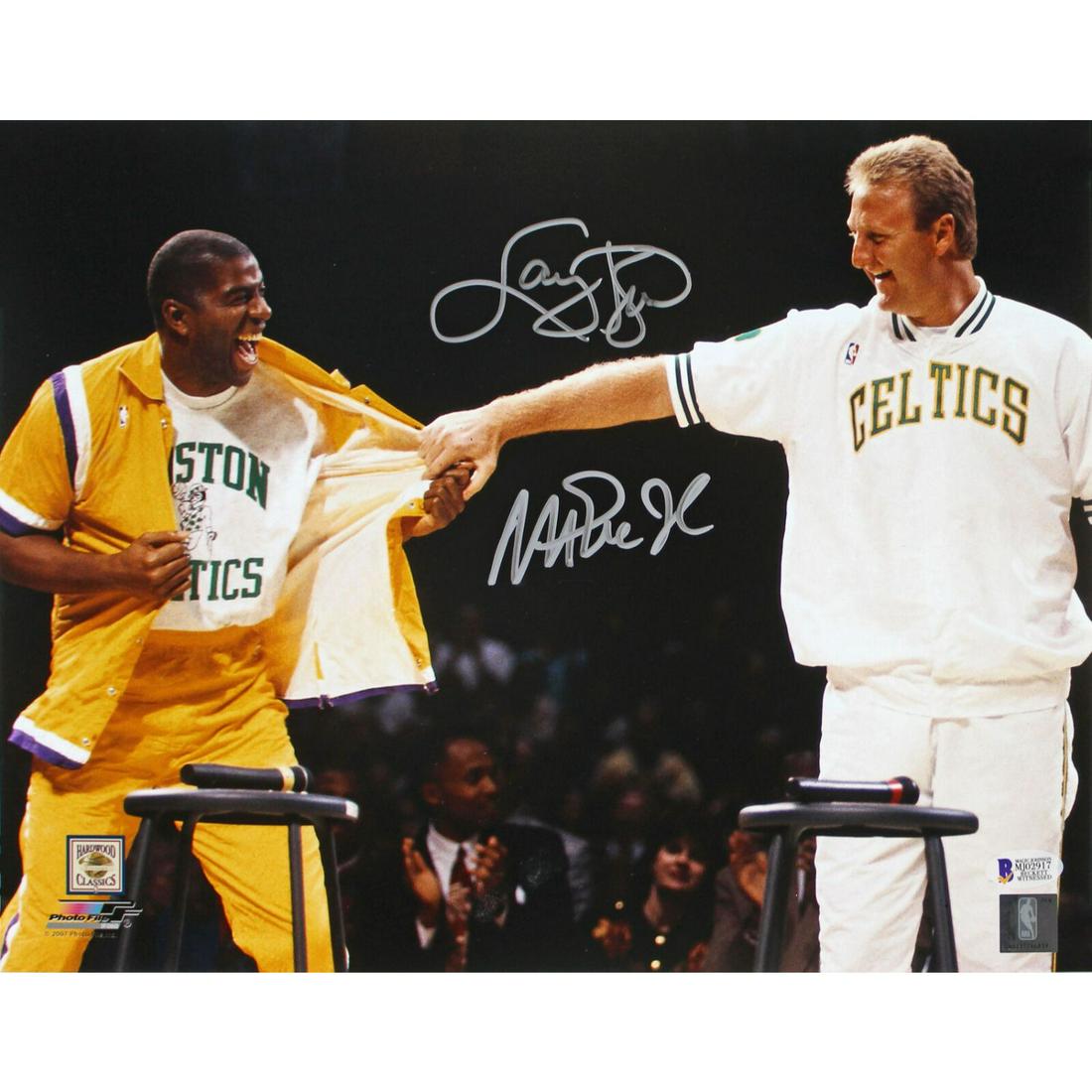Magic Johnson & Larry Bird Signed 11x14 Retirement Photo (BAS COA) (1 of 1)