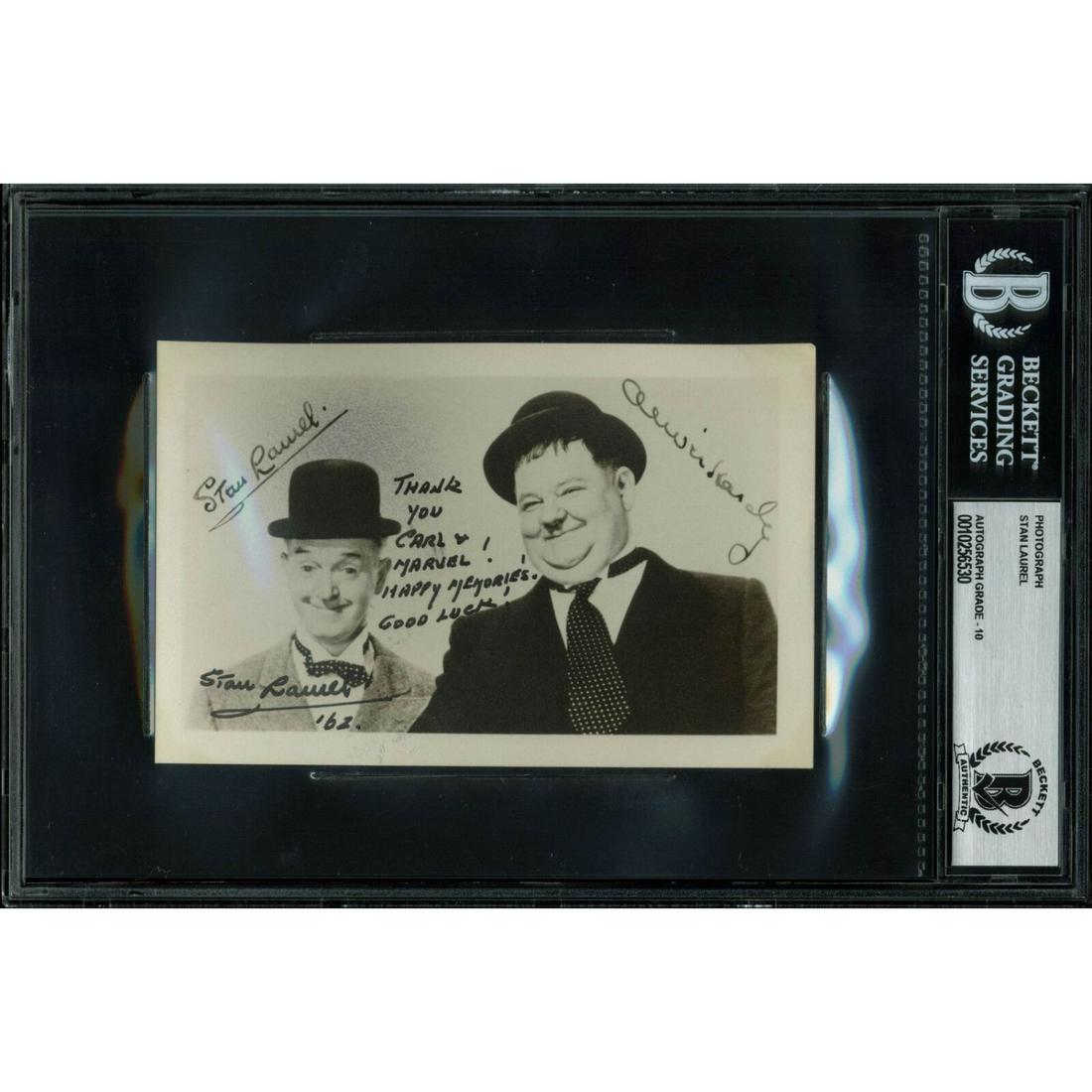 Stan Laurel "'62" Signed 3.5x5.5 Photo Auto Graded Gem Mint 10 (1 of 1)