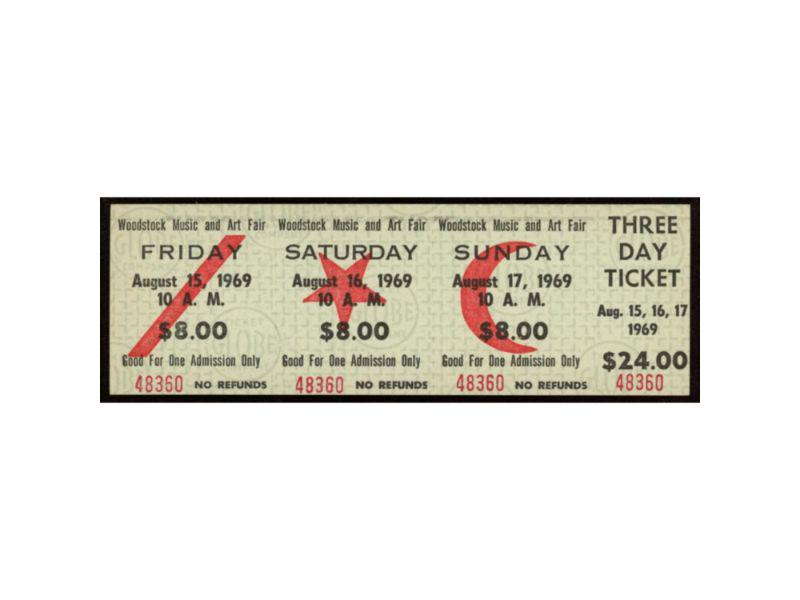 Woodstock Authentic Three Day Unused Ticket from August 15, 16, 17, 1969 (1 of 1)