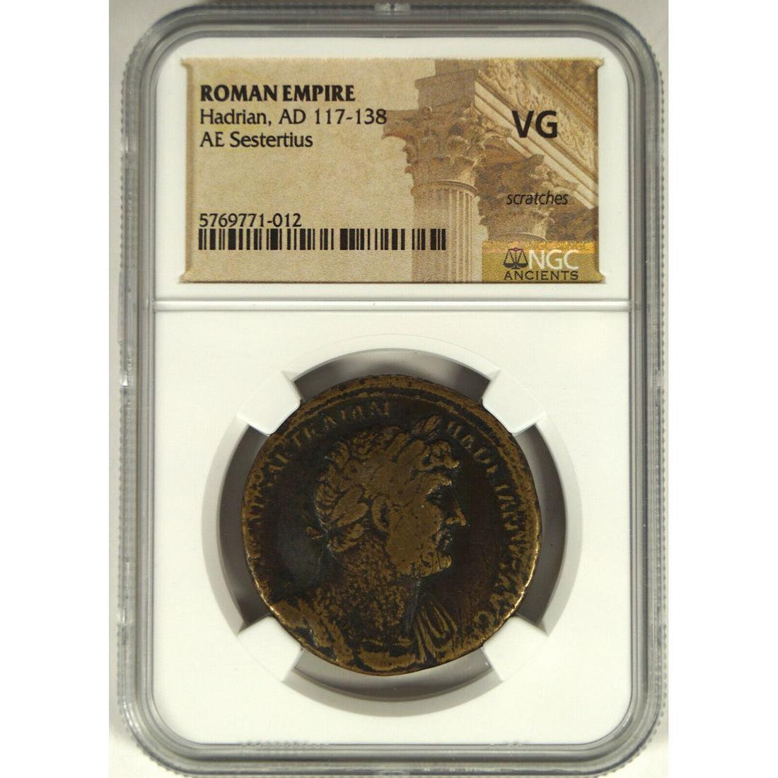 HADRIAN AD 117-138 AE SESTERTIUS, ROMAN EMPIRE NGC VG (1 of 2)
