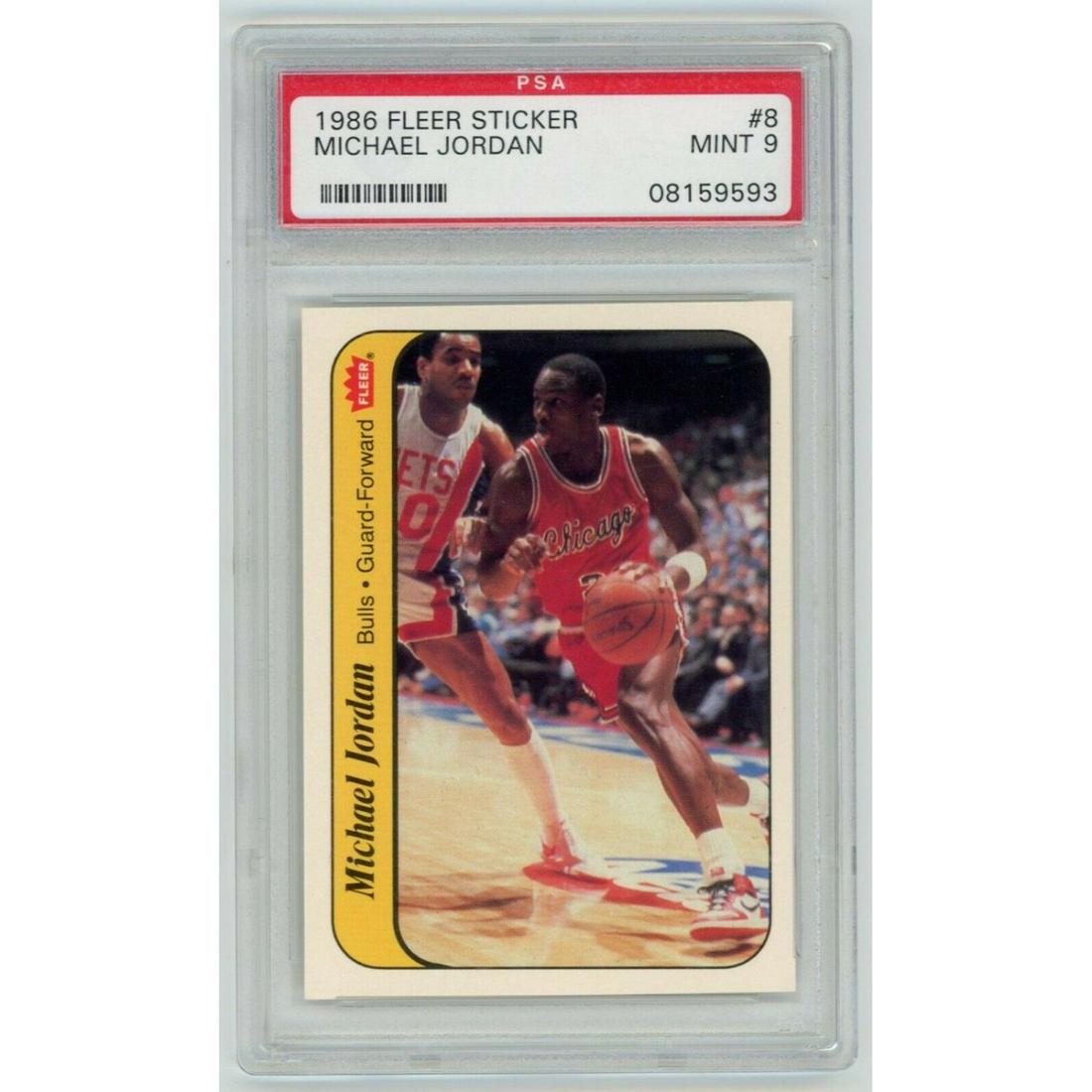 1986 Fleer Basketball Sticker #8 Michael Jordan Rookie Card PSA 9 (1 of 2)