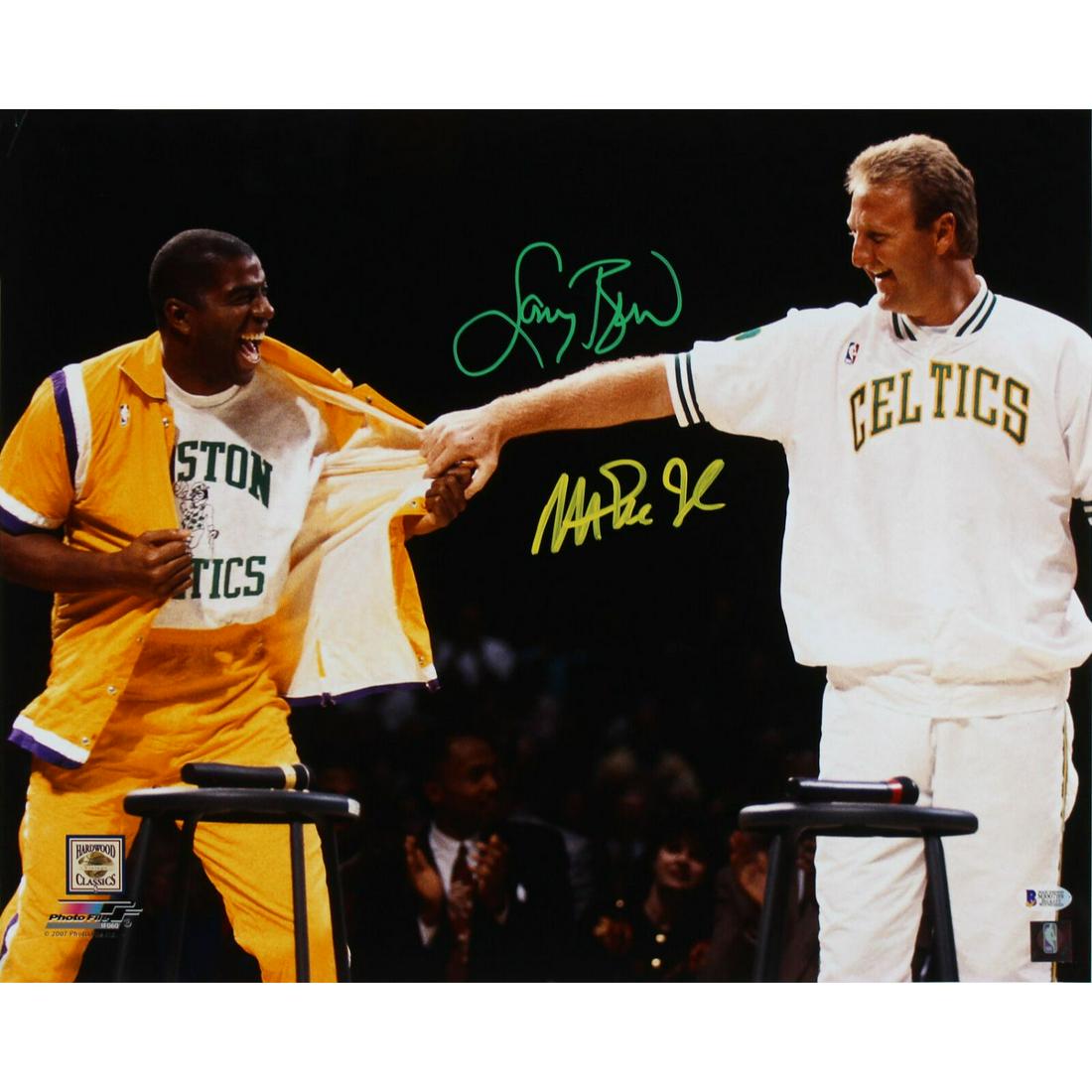 Magic Johnson & Larry Bird Signed 16x20 Retirement Photo BAS Witnessed (1 of 1)