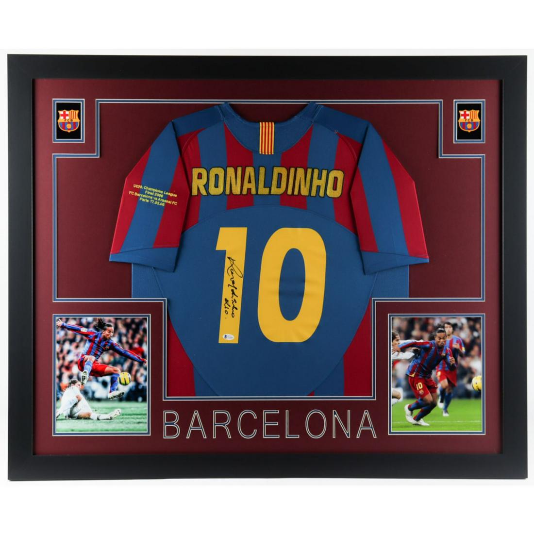 Ronaldinho Signed 35x43 Custom Framed Jersey Display Inscribed "R10" (Beckett COA) (1 of 1)