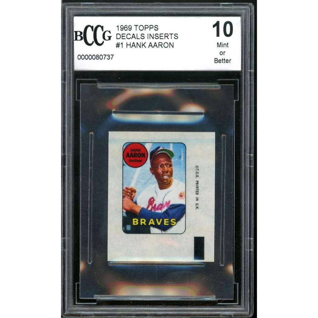 1969 Topps Decals Inserts #1 Hank Aaron Card BCCG 10 (1 of 1)