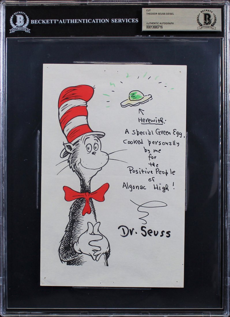 RARE Dr. Seuss Signed 5.5x8.5 & Green Eggs & Ham Sketch BAS Slabbed (1 of 1)