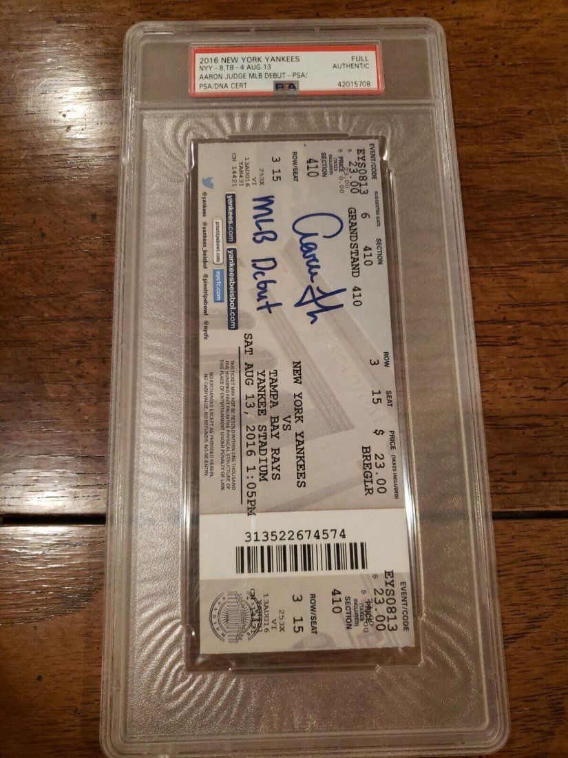 RARE! AARON JUDGE SIGNED MLB DEBUT 1st HR/HIT TICKET STUB PSA (1 of 1)