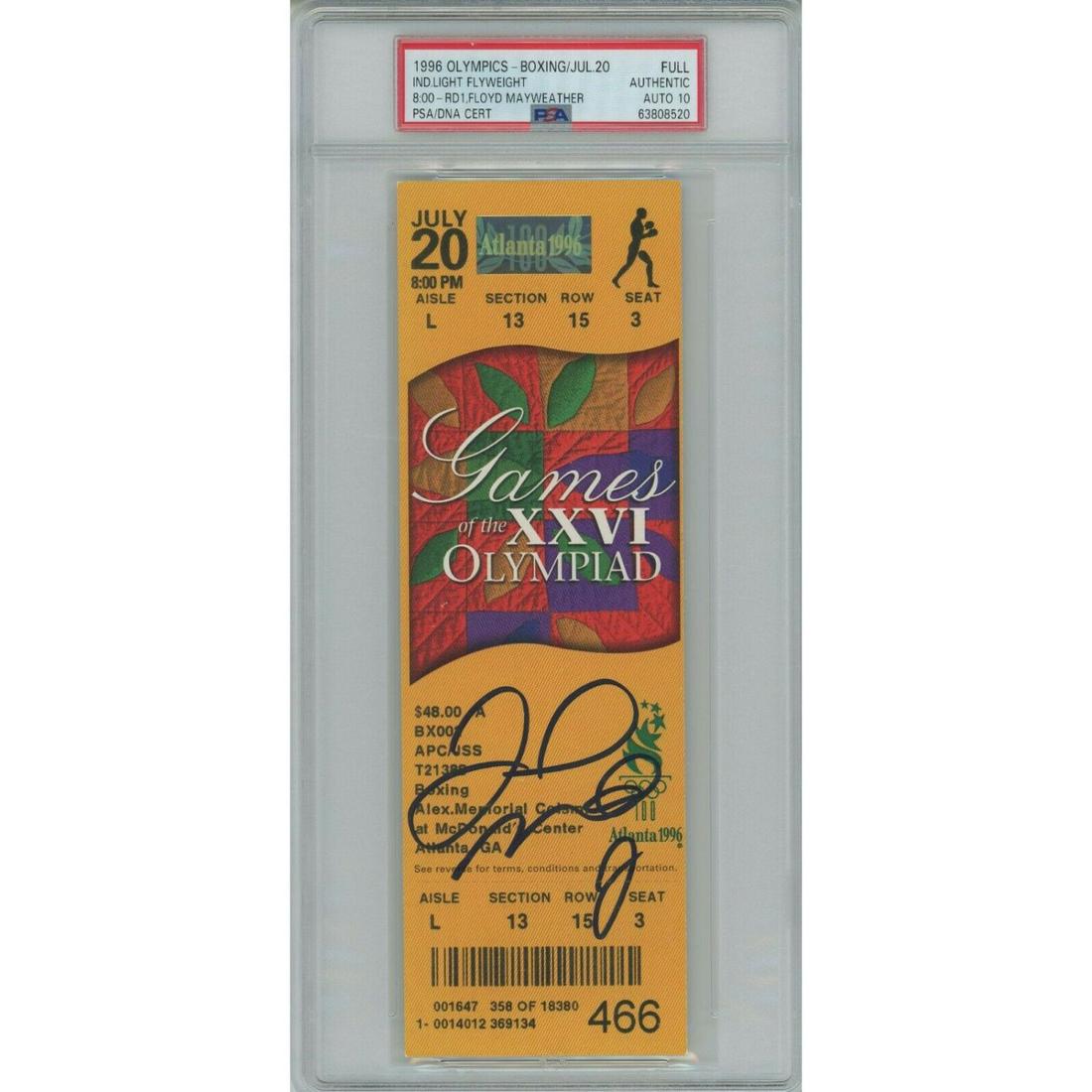 FLOYD MAYWEATHER AUTOGRAPHED SIGNED 1996 OLYMPICS TICKET FULL PSA COA 10 AUTO (1 of 1)