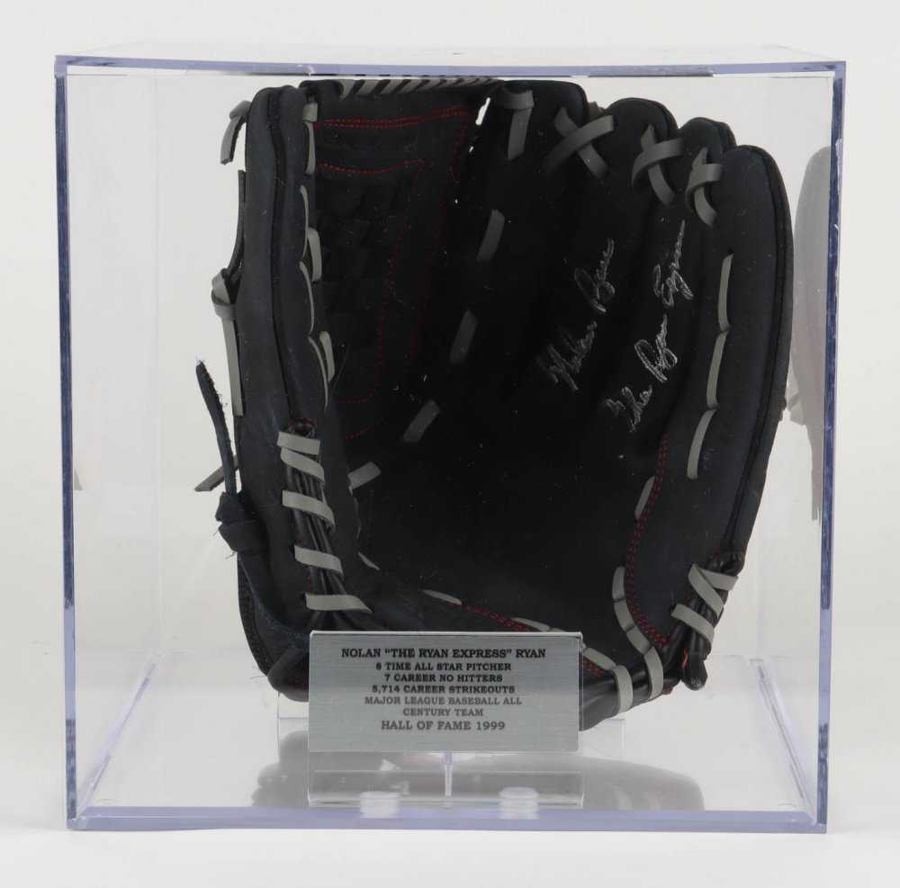 Nolan Ryan Signed Rawlings Baseball Glove Inscribed "The Ryan Express" with Display Case (Beckett (1 of 1)