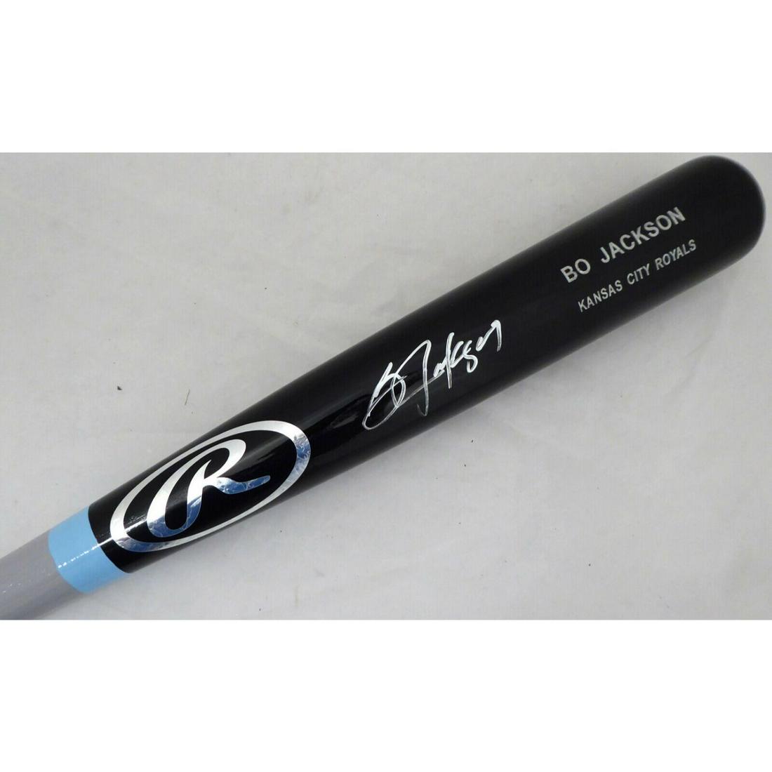 BO JACKSON AUTOGRAPHED BLACK RAWLINGS GAME MODEL BAT ROYALS BECKETT COA: BO JACKSON AUTOGRAPHED BLACK RAWLINGS GAME MODEL BAT ROYALS BECKETT COA