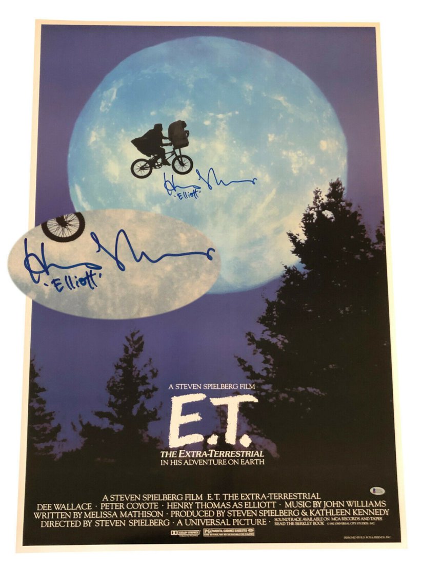 HENRY THOMAS SIGNED AUTO ET FULL SIZE MOVIE POSTER BECKETT BAS COA 10: HENRY THOMAS SIGNED AUTO ET FULL SIZE MOVIE POSTER BECKETT BAS COA 10
