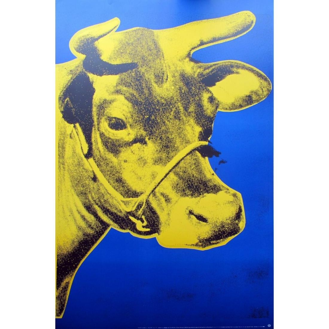 1992 RARE ANDY WARHOL YELLOW ON BLUE COW PRINT POSTER (OVERSIZED) (51x32): 1992 RARE ANDY WARHOL YELLOW ON BLUE COW PRINT POSTER (OVERSIZED) (51x32)