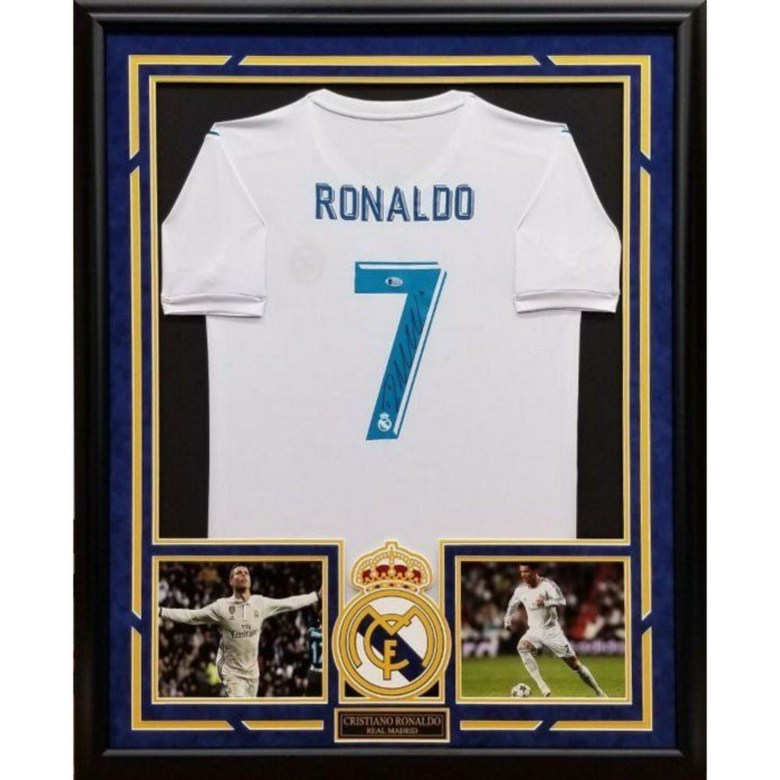 Cristiano Ronaldo Signed Framed Real Madrid Jersey BAS COA: Cristiano Ronaldo Signed Framed Real Madrid Jersey BAS COA