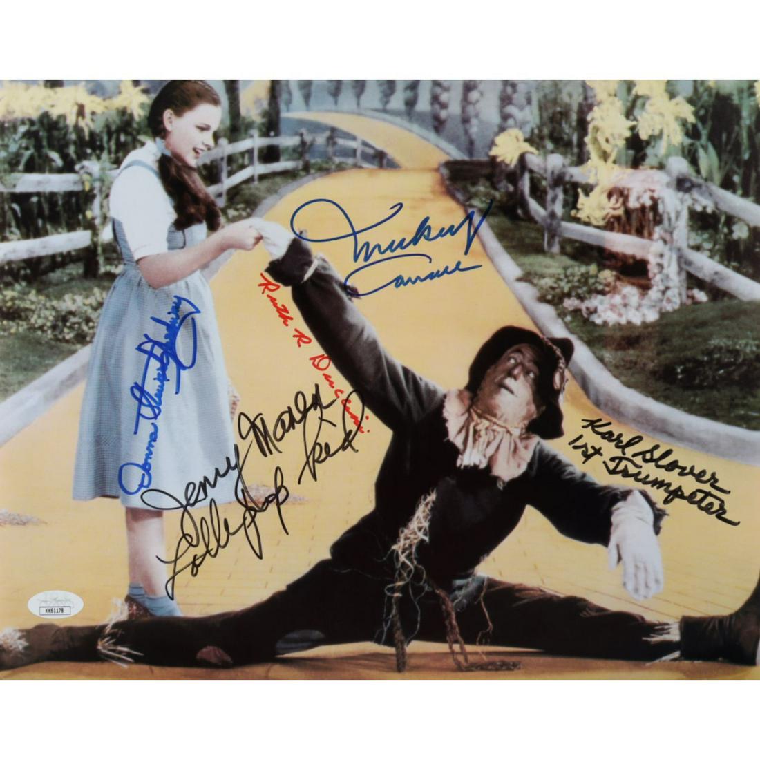 "The Wizard of Oz" 11x13.75 Photo Cast-Signed by (5) with Karl Slover, Mickey Carroll, Jerry Maren, (1 of 1)