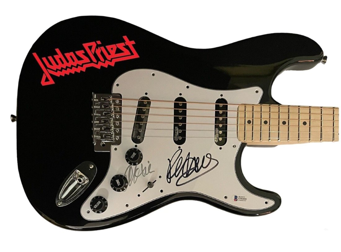 Judas Priest Rob Halford Ian Hill Signed Electric Guitar (BAS COA): Judas Priest Rob Halford Ian Hill Signed Electric Guitar (BAS COA)