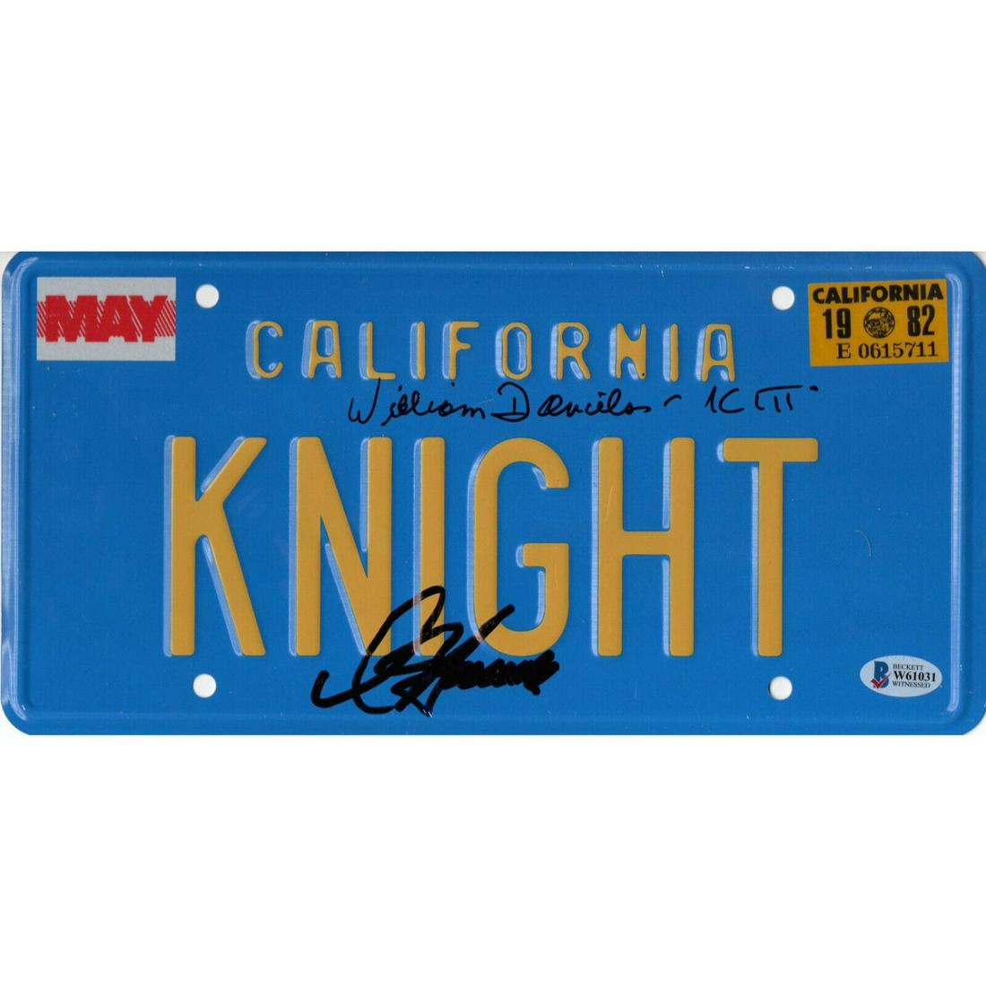 WILLIAM DANIELS DAVID HASSELHOFF AUTO SIGNED KNIGHT RIDER LICENSE PLATE BAS (1 of 1)